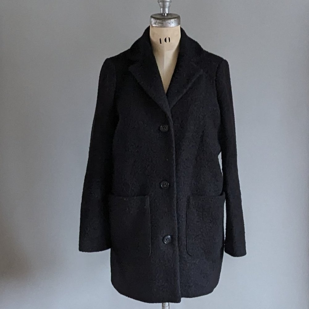Women's Vera Moda Black Boucle Boxy Cocoon Style 3/4 Length Coat Size XS